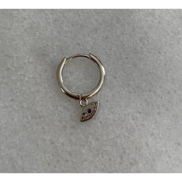New Drop! Sterling Silver Huggie Hoop Crystal Evil Eye Dangle Earrings Brand New - Picture 4 of 4